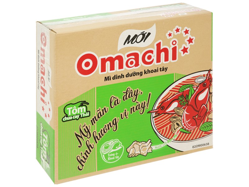 Thùng 30 gói mì khoai tây Omachi tôm chua cay Thái 80g